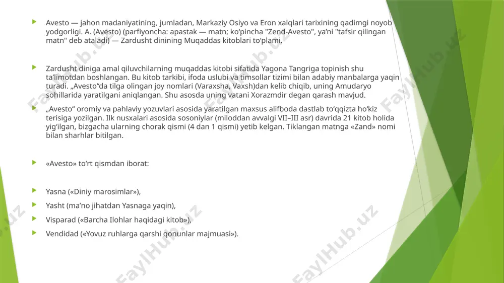 asardir. unda o'zbekiston, sharqiy turkiston va jung'oriyaning 25-221-yillar orasidagi tarixi haqida ma'lumotlar bor. "bey shu" - bu asar tan sulolasi (618-907) davrida yashagan yirik tarixchi li yan-shou (taxm. 595-678) qalamiga mansub bo'lib, "bey shu" ("shimoliy sulolalar tarixi") 100 bobli asardir. unda shimoliy xitoyda vey (386-535), si (550-577), chjou (557-581) sulolasi hukmronligi, ya'ni 386-581-yillar tarixi bo'yicha ma'lumotlar beriladi. asarda o'zbekiston, xususan xorazm hamda sharqiy turkiston haqida qimmatli ma'lumotlami uchraydi. "bey shu" 1958-yili shanxayda chop etilgan. xviii asrda tarixchi shen bin-chjen har ikkala tarixni bir-biriga bog'lab, unga "sin szyu tan shu xechao" ("tan sulolasining bir-biri bilan qo'shilgan yangi hamda eski tarixi") deb nom qo'ydi. asarda 618-907-yillar voqealari bayon etilgan. "sin tan shu"da o'zbekiston janubi, afg'oniston, eron hamda sharqiy turkiston haqida ma'lumotlar uchraydi. 1958-yili ko'p jildli "sulolalar tarixi"ning 12-jildi sifatida shanxayda chop etilgan. xitoy manbalarida qang', davan va kushon davlatlari haqida qimmatli ma'lumotlar juda ko'p uchraydi. mislo uchun quydagilarni keltirib o'tishimiz mumkin. katta …