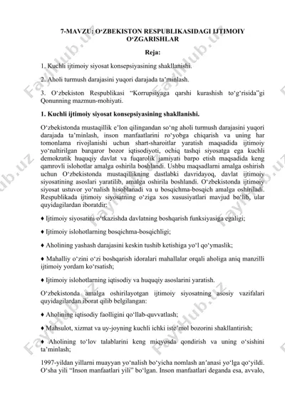 o‘zbekiston respublikasidagi ijtimoiy o‘zgarishlar — DOCX