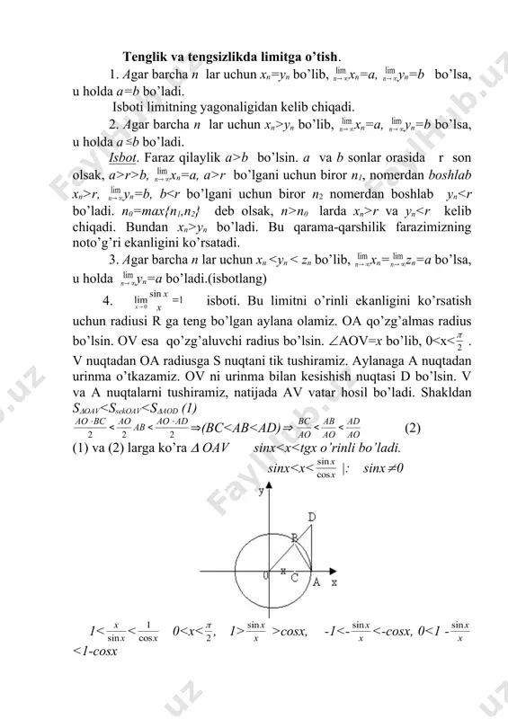 tengsizlikda limitga o’tish. cheksiz kichik va cheksiz katta miqdorlarning limiti - Page 2