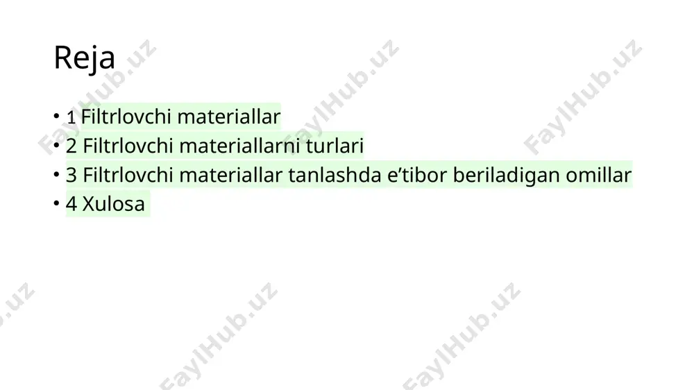 r 1 suv tozalash texnologiyalari va usullari. 2 suv sifatini nazorat qilish va monitoringi. 3 suv inshootlarida foydalaniladigan filtrlovchi materiallar xususiyatlari. /docprops/thumbnail.jpeg