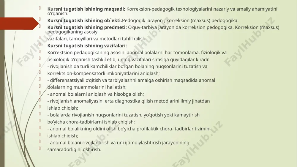 a oshirish maqsadida anomal bolalarning muammolarini hal etish; anomal bolalarni aniqlash va hisobga olish; rivojlanish anomaliyasini erta diagnostika qilish metodlarini ilmiy jihatdan ishlab chiqish; bolalarda rivojlanish nuqsonlarini tuzatish, yo’qotish yoki kamaytirish bo’yicha chora-tadbirlarni ishlab chiqish; anomal bolalikning oldini olish bo’yicha profilaktik chora- tadbirlar tizimini ishlab chiqish; anomal bolani rivojlantirish va uni ijtimoiylashtirish jarayonining samaradorligini oshirish. 1.2 pedogogik texnologiyalarning umumiy tuzilmasi. antik davrda qadimgi spartada bir necha yuz yilliklar davomida sog’lom tana, kuch, chidamlilik yuqori o’ringa qo’yilib, rivojlanishida nuqsoni bo’lgan bolalar yo’q qilinardi. mazkur davrda yangi tug’ilgan chaqaloqlarni qabila boshliqlariga olib kelardilar, ular bolalarni sinchiklab ko’rib agarda ijtimoiy talablarga javob bera olsalar, ular ota-onalariga tarbiyalash uchun qaytarilar edi. agarda bolada birorta nuqson topilsa uni qabila boshliqlari tayget jarligiga tashlab yuborar edilar (eramizdan avvalgi 4-5 asrlar). evropada o’rta asrlarda bolaning rivojlanishidagi har qanday nuqson qora, yovuz kuchlarning namoyon bo’lishi sifatida e’tirof etilib, psixik kasalliklari bo’lgan kishilar inkvizitsiya gulxanida yondirilganlar. uyg’onish davridan boshlab …