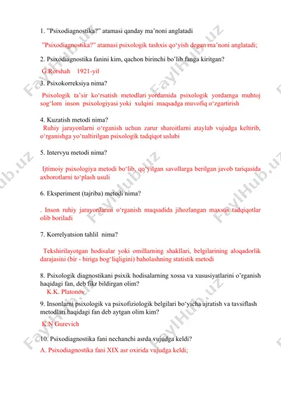 psixodiagnostika savollar — DOCX