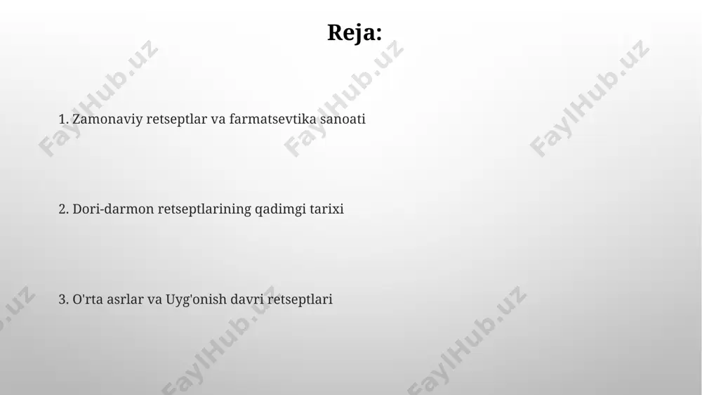 usuli lotincha yozilgan, bu xalqaro tushunish uchun muhim edi. qadimgi davr retseptlari qadimgi yunoniston shifokori gipokratning asarlarida 200 dan ortiq retseptlar saqlanib qolgan bo'lib, ular kasalliklarning turlari, alomatlari va davolash usullarini, shu jumladan o'simliklar, minerallar va hayvon mahsulotlarini ishlatishni tavsiflaydi. qadimgi misr papiruslarida, taxminan 1550 yil avval yozilgan ebers papirusida, 800 dan ortiq dorivor o'simliklar va ularning qo'llanilish usullari, dozalarini ko'rsatuvchi retseptlar mavjud. kelajakdagi retseptlar dori vositalarining o'zaro ta'siri va allergiya xavfini kamaytirish uchun, kelajakdagi retseptlar bemorning to'liq tibbiy tarixi, shu jumladan 5 yildagi dori-darmonlar ro'yxati bilan birlashtiriladi. sun'iy intellekt yordamida kelajakdagi retseptlarni shaxsiylashtirish mumkin bo'ladi, bu esa bemorning genetik xususiyatlari va sog'lig'ining noyob xususiyatlarini hisobga olgan holda, 90% ga yaqin aniqlik bilan optimal davolashni tanlash imkonini beradi. kimyoviy sintetik dorilar kimyoviy sintetik dorilarning rivojlanishi 19-asr oxiri va 20-asr boshlarida aspirindan boshlab, minglab yangi molekulalarni yaratishga olib keldi, bu esa tibbiyotda inqilob qildi. 1930-yillardan boshlab sulfanilamidlar kabi antibakterial dorilarning kashf …
