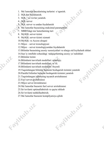 ma'lumotlar bazasi ma'ruzachilariga sql — DOC