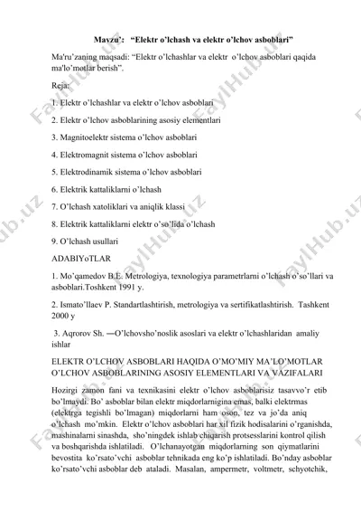 elektr o’lchash va elektr o’lchov asboblari — DOC