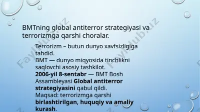 bmtning global antiterror strategiyasi va terrorizmga qarshi choralar — PPTX