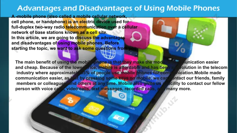 ect to the internet and access required information. 2. learning resources mobile phones can make it easier for learners to study and revise their lessons. it becomes easy for learners to save their learning materials wherever they go. mobile phones have multimedia capabilities that allow learners to access and engage with various forms of content, such as videos, podcasts, and interactive simulations. it helps learners to be more engaged and motivated in their learning. 3. communication source mobile phones allow people to stay connected anytime and anywhere. people can easily communicate through calls, texts, or different messaging apps. mobile phones are widely used, and most people always have one with them at all times. people communicate using various media forms such as photos, videos, and voice messages. it gives more effective communication, particularly when sharing complex or detailed information. 4. way of entertainment mobile phones are small in size, and …