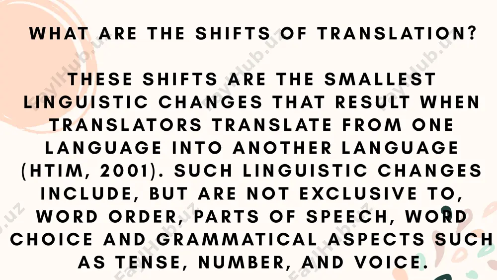 another, including structural, grammatical, and cultural shifts. what are the shifts of translation? these shifts are the smallest linguistic changes that result when translators translate from one language into another language (htim, 2001). such linguistic changes include, but are not exclusive to, word order, parts of speech, word choice and grammatical aspects such as tense, number, and voice. the unit of translation is normally the linguistic unit which the translator uses when translating. translation theorists have proposed various units, from individual word and group to clause and sentence and even higher levels such as text and intertextual levels . importantly, newmark (1988: 66–7) makes the crucial point that ‘all lengths of language can, at different moments and also simultaneously, be used as units of translation in the course of the translation activity’. while it may be that the translator most often works at the sentence level, paying specific attention to …