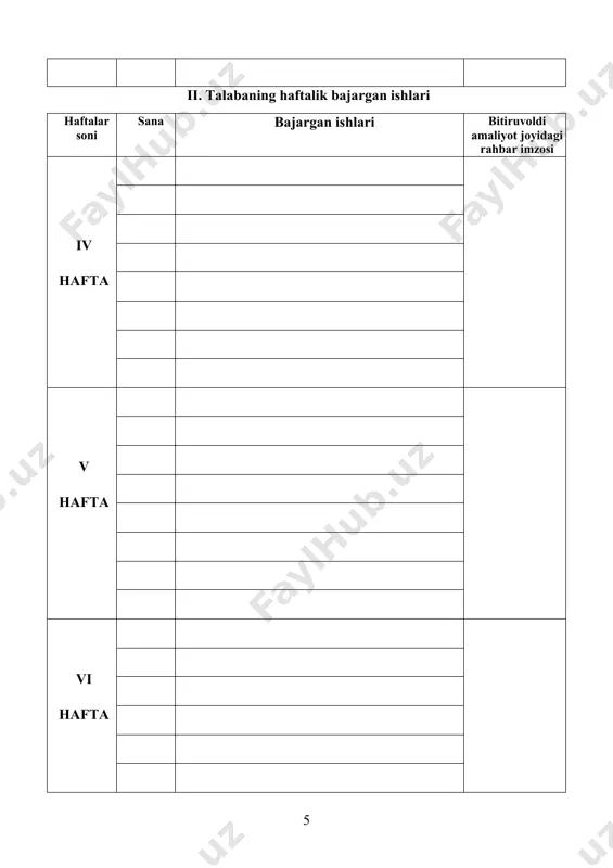 bitiruvoldi amaliyoti bo’yicha kundalik daftari 4-kurs - Page 5