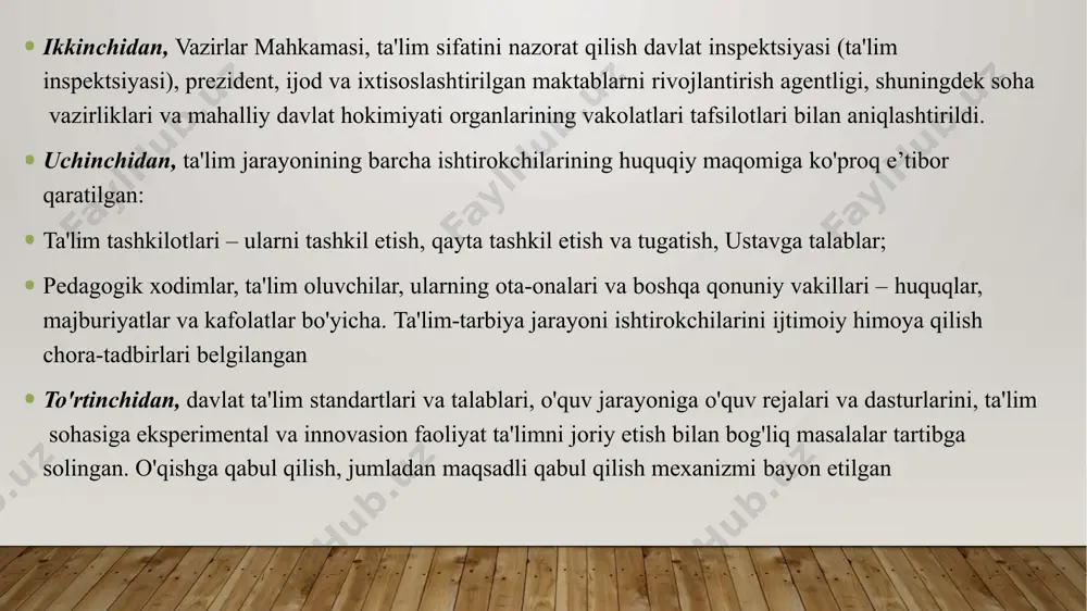ri, maktabgacha ta'lim yoshidagi bolalarni bog'chalarga qamrab olish ko'rsatkichini 60 foizga etkazish ko'zlanmoqda. shu bilan birga, 6 yoshli bolalarni maktabga tayyorlash tizimini joriy qilish davom ettiriladi. shu maqsadda 130 mlrd so'm mablag'ajratiladi. 2020 yilda 36ta yangi maktab qurilib, 216tasi kapital ta'mirdan chiqariladi. ushbu ishlarga esa 1,7 trln so'm mablag'sarflanishi rejalashtirilgan. joriy yilda 55ta xususiy maktab tashkil etilishi, ularning respublikadagi umumiy soni 141taga etkazilishi bildirildi. yuqori malakali o'qituvchilar maoshini yanada oshirish masalasi davom etadi. professional kasb-hunar ta'limda yangi tizim yo'lga qo'yiladi: 340ta kasb-hunar maktabi, 147ta kollej va 143ta texnikum tashkil etiladi. milliy malaka tizimi ishlab chiqiladi, natijada 9000ga yaqin kasblar bo'yicha kadrlar tayyorlanadi. 14 yoshlarni ma’naviyatini yuksaltirish, ularning vaqtini mazmunli tashkil etish bo‘yicha 5 tashabbus birinchi tashabbus – yoshlarning musiqa, rassomlik, adabiyot, teatr va san‘atning boshqa turlariga qiziqishlarini oshirishga, iste‘dodini yuzaga chiqarishga xizmat qiladi. ikkinchi tashabbus – yoshlarni jismoniy chiniqtirish, sport sohasida qobiliyatini namoyon qilishlari uchun zarur sharoitlar yaratishga yo‘naltirilgan. uchinchi …