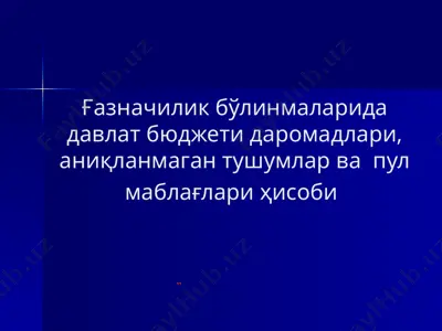 ғазначилик бўлинмаларида давлат бюджети даромадлари, аниқланмаган тушумлар ва пул маблағлари ҳисоби — PPTX
