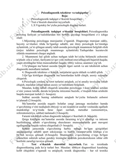 psixodiagnostik tekshiruv va tadqiqotlar — DOCX