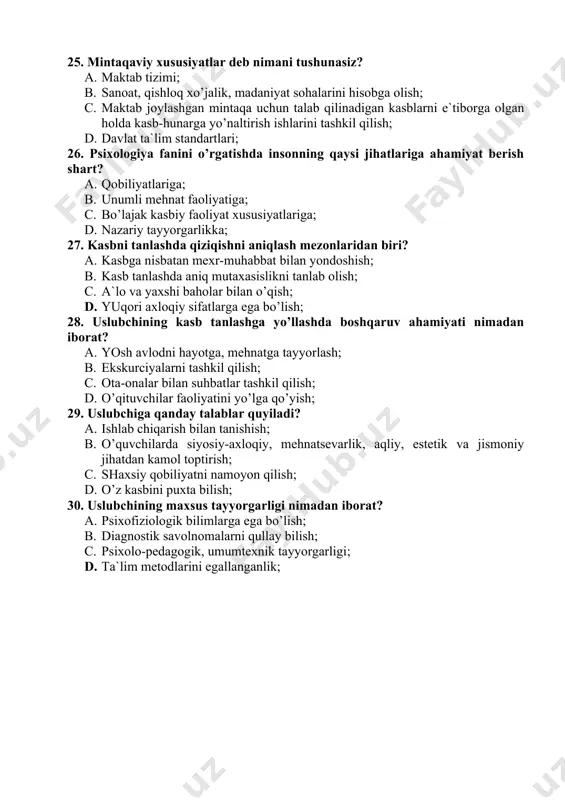 kasb-hunarga yo’naltirish fanidan yakuniy nazorat test savollari - Page 5