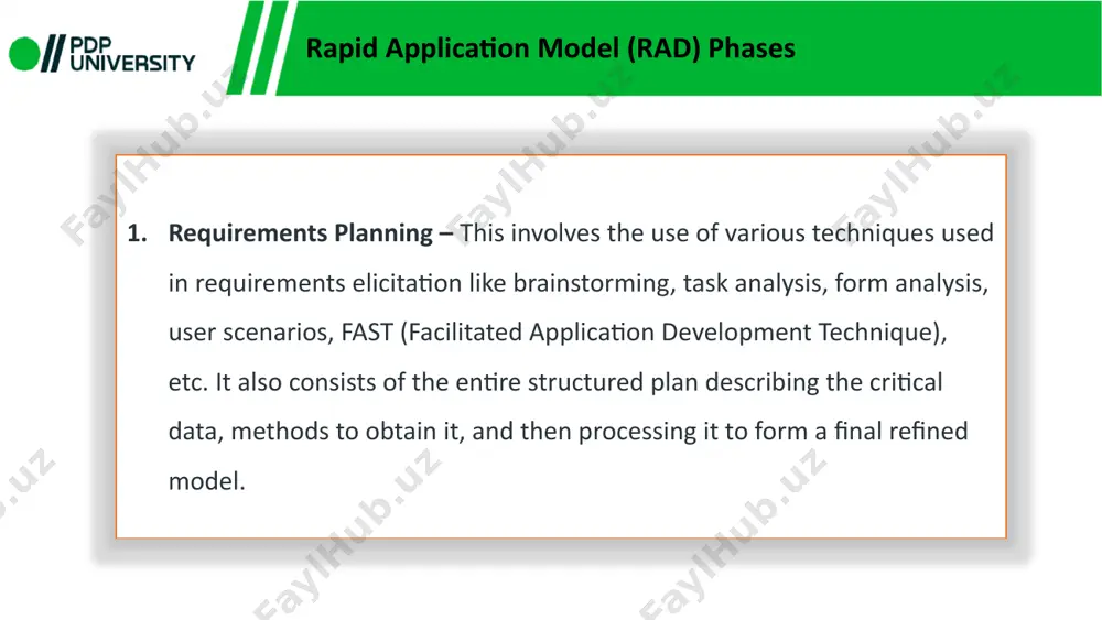 ire heavy resources. drawbacks of rapid application development if there is no appropriate modularization then rad projects fail. performance can be a problem for such projects. the projects using the rad model find it difficult to adopt new technologies. this is because rad focuses on quickly building and refining prototypes using existing tools. changing to new technologies can disrupt this process, making it harder to keep up with the fast pace of development. even with skilled developers and advanced tools, the rapid nature of rad leaves little time to learn and integrate new technologies smoothly. thank you !!! image1.png image2.png