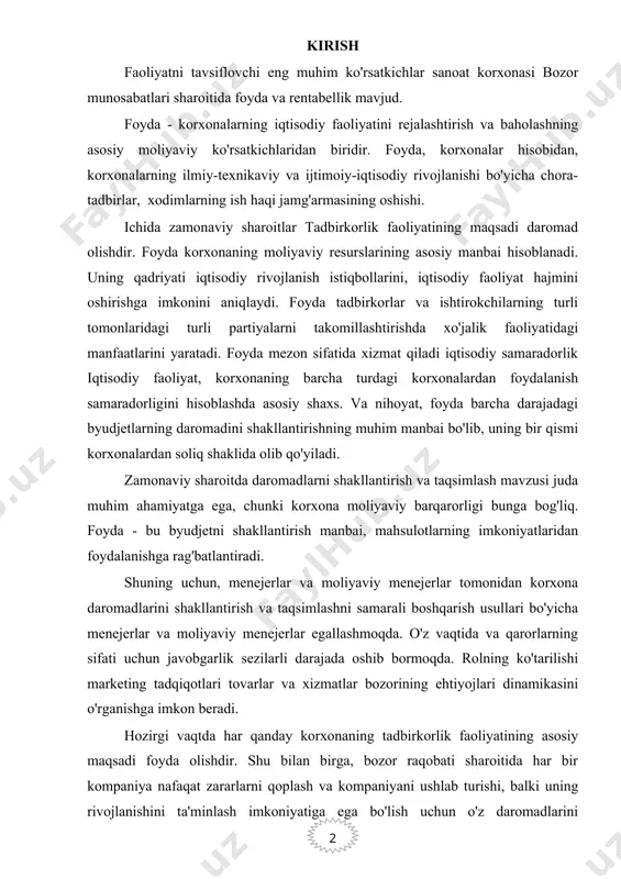 yiladi. zamonaviy sharoitda daromadlarni shakllantirish va taqsimlash mavzusi juda muhim ahamiyatga ega, chunki korxona moliyaviy barqarorligi bunga bog'liq. foyda - bu byudjetni shakllantirish manbai, mahsulotlarning imkoniyatlaridan foydalanishga rag'batlantiradi. shuning uchun, menejerlar va moliyaviy menejerlar tomonidan korxona daromadlarini shakllantirish va taqsimlashni samarali boshqarish usullari bo'yicha menejerlar va moliyaviy menejerlar egallashmoqda. o'z vaqtida va qarorlarning sifati uchun javobgarlik sezilarli darajada oshib bormoqda. rolning ko'tarilishi marketing tadqiqotlari tovarlar va xizmatlar bozorining ehtiyojlari dinamikasini o'rganishga imkon beradi. hozirgi vaqtda har qanday korxonaning tadbirkorlik faoliyatining asosiy maqsadi foyda olishdir. shu bilan birga, bozor raqobati sharoitida har bir kompaniya nafaqat zararlarni qoplash va kompaniyani ushlab turishi, balki uning rivojlanishini ta'minlash imkoniyatiga ega bo'lish uchun o'z daromadlarini maksimal darajada oshirishga intilishi kerak. bundan tashqari, foyda nafaqat tashkilotning xo'jalik ichidagi ehtiyojlarini qondirish manbai, balki soliqlarni to'lash orqali har xil darajadagi byudjetlar daromadlarini shakllantirishda ham katta rol o'ynaydi. foyda kompaniya faoliyatining asosiy ko'rsatkichidir. faoliyatingizning ijobiy natijasiga erishish uchun , …