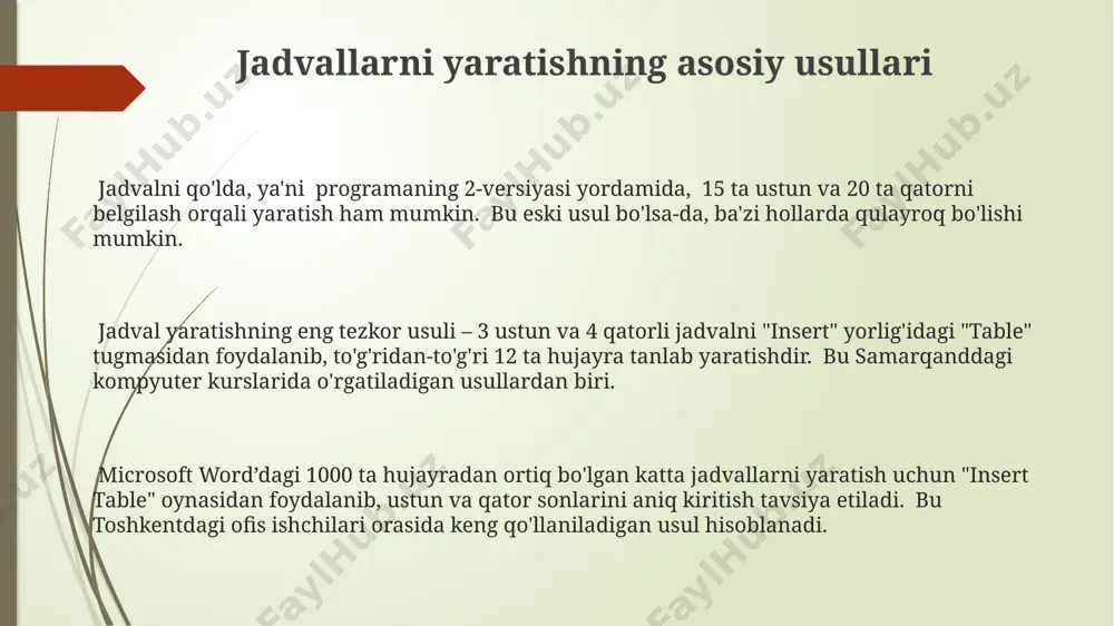 microcoft word matn muharririda jadvallar yaratish. - Page 3