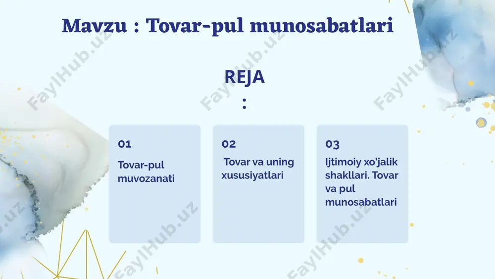 jallangan, mehnat orqali yaratilgan ijtimoiy naflikdir» [1]. bundan ko‘rinadiki, u tovarga inson mehnati mahsuli sifatida qaraydi. v.i.vidyapin va boshqalar esa «ne’mat» va «tovar» tushunchalariga keng izoh berishgan. unda tovar iqtisodiy ne’matning maxsus shakli bo‘lib hisoblanishi ko‘rsatib berilgan: «tovar-bu ayirboshlash uchun ishlab chiqarilgan maxsus iqtisodiy ne’mat» tovar va uning xususiyatlari boshqa qator olimlarning fikrlari asosida ta’kidlash mumkinki, tovar-bu biron-bir naflilikka va qiymatga ega bo‘lgan ayirboshlash uchun yaratilgan mehnat mahsuli. ijtimoiy-iqtisodiy taraqqiyotning hozirgi bosqichida mamlakatlarda ishlab chiqarilayotgan barcha turdagi mahsulotlar va ko‘rsatilayotgan xizmatlar tovar shaklini olgan. tovar ikki xususiyatga ega: birinchidan, u kishilarning qandaydir ehtiyojini qondiradi, ya’ni iste’mol; ikkinchidan, u boshqa buyumga ayirboshlana oladigan buyumdir, ya’ni almashuv qiymatlariga ega. buyumning iste’mol qiymati shundan iboratki, u kishilar uchun foydali, naflidir. tovar shaxsiy iste’mol buyumi yoki ishlab chiqarish vositalari sifatida kishilarning bironbir ehtiyojini qondiradi. xolbuki, tovar ayirboshlash jamiyat a’zolari o‘rtasida, gavjum bozor qatnashchilari o‘rtasida sodir bo‘ladi. shuning uchun iqtisodiyot nazariyasida ijtimoiy zaruriy naflilik degan …