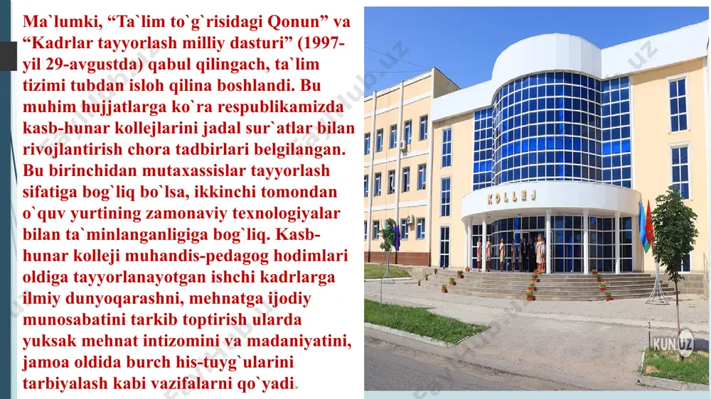 hamda xalqaro hamkorlikni mustahkamlash maqsadida fan, taʼlim va ishlab chiqarish integratsiyasini rivojlantirish singari vazifalar asos qilib olindi. konsepsiya mazmuni mamlakatimiz oliy taʼlim tizimini isloh qilishning ustuvor yoʻnalishlarini aks ettiradi. unda oliy oʻquv yurtlarida qamrov darajasini kengaytirish hamda taʼlim sifatini oshirish, raqamli texnologiyalar va taʼlim platformalarini joriy etish, yoshlarni ilmiy faoliyatga jalb qilish, innovatsion tuzilmalarni shakllantirish, ilmiy tadqiqotlar natijalarini tijoratlashtirish, xalqaro eʼtirofga erishish hamda boshqa koʻplab aniq yoʻnalishlar belgilab berilgan. bularning barchasi taʼlim jarayonini yangi sifat bosqichiga koʻtarish uchun xizmat qiladi. prezident shavkat mirziyoyevning oʻqituvchi va murabbiylar kuniga bagʻishlangan tantanali marosimdagi daʼvatkor nutqi ham ana shundan dalolat beradi. davlatimiz rahbari taʼkidlaganidek, biz keng koʻlamli demokratik oʻzgarishlar, jumladan, taʼlim islohotlari orqali “oʻzbekistonda yangi uygʻonish davri, yaʼni uchinchi renessans” poydevorini yaratishni oʻzimizga asosiy maqsad qilib belgiladik. taʼlimning asosiy vazifalarini, mavjud ilmiy salohiyat va alohida shaxslarning isteʼdodini davlatning, uning tuzilmalari hamda iqtisodiyoti tarmoqlarining amaldagi ehtiyojlariga moslashtirish juda muhim. agar shunday qilinmasa, bir kun kelib, …
