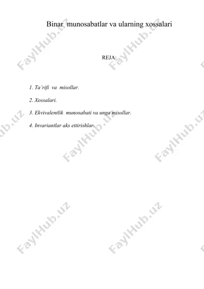 binar munosabatlar va ularning xossalari — DOC