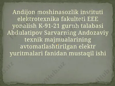 frezerlik dasgohlarni avtomatlashtirilgan elektr yuritmasini o‘rganish — PPTX