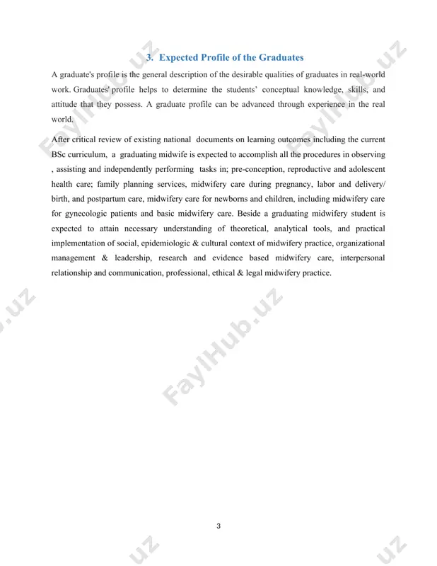 (4.9%) midwm2071 4 3 family planning(6.5%) midwm3091 7 4 antenatal care(16.3%) midwm2081 17 10 labor and delivery(17.9%) midwm3101 18 11 postnatal course(8.1%) midwm3101 8 5 gynecology(8.1%) midwm3111 8 5 pediatrics and child health(6.5%) midwm3141 7 4 neonatology(.5%) midwm3131 7 4 fundamentals of nursing (4.9%) midwm1021 4 3 total 83 51 2 scholar(11.3%) epidemiology(3.2%) sphm2062 3 2 biostatics(4.7%) sphm2062 4 3 research methodology (3.2%) midwm4192 3 2 total 10 7 3 leadership and management(1.6%) health service management(2%) sphm3152 2 1 total 2 1 4 health promotion and disease prevention(3.3%) communicable disease control (3%) spmh2032 3 2 total 3 2 5 professionalism(1.6%) midwifery professional ethics (3%) midwm1021 2 2 1 2 total 2 1 7. share of the themes/courses/items in percentage (%)(table-2) themes course name chr. weight of course or proportion number of test items from each course cognitive affective psychomotor total remember understand apply analyze evaluate create patient care (82.6%) preconception …