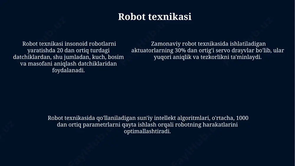 mdagi ma'lumotlar to'plamlari va kuchli hisoblash quvvatlarining rivojlanishi bilan tez sur'atlarda ommalashishi sun'iy intellektda inqilobni keltirib chiqardi. 1980-yillarda ekspert tizimlarning rivojlanishi sun'iy intellektning amaliy qo'llanilishida sezilarli yutuq bo'ldi, ammo ularning cheklangan moslashuvchanligi va bilim bazasining qiyinchiliklari aniqlandi. 1980-yillarda ekspert tizimlarning rivojlanishi sun'iy intellektning amaliy qo'llanilishida sezilarli yutuq bo'ldi, ammo ularning cheklangan moslashuvchanligi va bilim bazasining qiyinchiliklari aniqlandi. kompyuter ko'rish kompyuter ko'rishda chuqur o'rganish algoritmlari, masalan, konvolyutsion neyron tarmoqlari (cnn) yordamida tasvirlardagi ob’ektlarni aniqlash aniqligi 99% ga yetgan. kompyuter ko'rish texnologiyalari tibbiyotda, 1000 dan ortiq turdagi kasalliklarni aniqlash va diagnostika qo'yishda qo'llaniladi, bu esa shifokorlarga yordam beradi. avtonom mashinalarning ishlashida muhim rol o'ynaydigan kompyuter ko'rish tizimlari, real vaqt rejimida 30 dan ortiq parametrlarni qayta ishlaydi. xavfsizlik masalalari sun'iy intellekt tizimlarida ma'lumotlarning maxfiyligi va yaxlitligini ta'minlash uchun kriptografik usullar, masalan, 256-bit aes shifrlash va blockchain texnologiyalari qo'llanilishi muhim ahamiyatga ega. ai modellari o'qitishda ishlatiladigan ma'lumotlar to'plamlarining sifatsizligi va noto'g'ri ma'lumotlarning mavjudligi modelning …