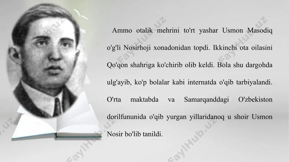 rasa, de: «bahom — umring bahosiga teng», — («she'rim») deb baholagan yildan boshlab uning ijodining yangi davri, yangi oqimi, yangi to'lqini, yangi toshqini boshlandi. bu toshqin shoir ijodining kamolot bosqichi edi. bu bosqichda u yetakchi shoirlar kabi falsafiy fikrlashni, teran musho-hadani, voqeani poetik tasawur qilishni o'rganib, bu xususiyatni o'z she'rlariga badiiy sodda ifodalarda singdirdi. uning lirikasida siyosat va ijtimoiy rurmush hayotiylik, originallik, chuqur hissiyot, poetik tuyg'u, intim kechinmalar bilan sug'orildi, yurak sadosi bo'lib yangradi va mehr o'ti bo'lib olovlandi. shuning uchun ham shoir shu yillardagi she'riy majmualariga «yurak» va «mehrim» deb nom qo'ydi... usmon nosir yosh ijodkorlarga murabbiylik qildi. o'rta maktabda o'qib yurgan chog'larida qo'qondagi havaskor qalamkashlar, o'z davrining yosh shoirlari amin umariy, nasrulla davron, ibrohim nazir va shu satrlarning muallifi - kamina kabi shoirlar uning ko'magidan bahramand bo'ldi... keyinchalik usmon nosir barcha katta-kichik shoirlar yuragiga kirib bordi va ularga o'rnak bo'lib qoldi. ...usmon nosirning adabiyotda paydo bo'lishi hammaning e'tiborini …