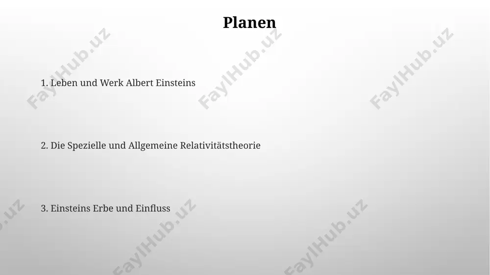 t der gleichzeitigkeit und der zeitdilatation. die allgemeine relativitätstheorie, die 1915 publiziert wurde, erweiterte das konzept auf beschleunigte bezugssysteme und gravitative effekte, beschreibend die raumzeit als gekrümmtes kontinuum. vielen dank für ihre aufmerksamkeit @taqdimot_robot image3.png image4.jpg image5.jpg image6.jpg image7.jpg image8.jpg image1.png