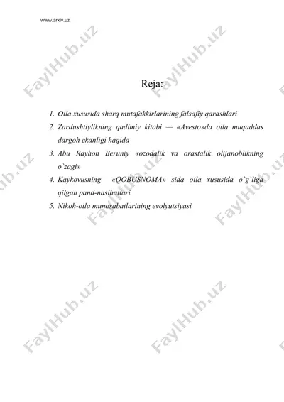 oila xususida sharq mutafakkirlarining qarashlari — DOC