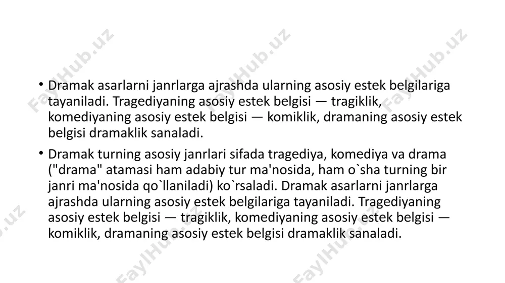 qiladi. masalan, a.qahhorning "tobutdan tovush", "og`riq tishlar" komеdiyalari satirik ruhdagi asarlar sanalsa, e.vohidovning "oltin dеvor" komеdiyasida yumoristik ruh ustuvorlik qiladi. /docprops/thumbnail.jpeg