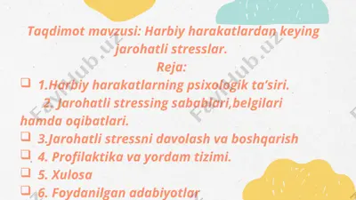 harbiy harakatlardan keyingi jarohatli stresslar — PPTX