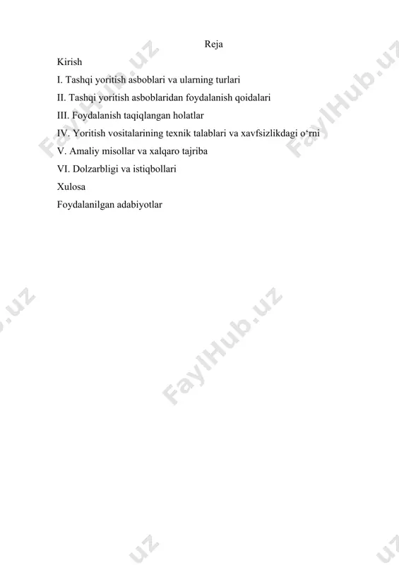 hga, avariyalarni kamaytirishga xizmat qiladi. shuningdek, tashqi yoritish asboblarining texnik jihatdan sozligi ham muhim. avtomobil egalari faralarning balandligini, nur yo‘nalishini, orqa va burilish chiroqlarining ishlashini muntazam tekshirib turishlari lozim. texnik ko‘rik jarayonida ham aynan yoritish vositalarining ishlashiga alohida e’tibor beriladi. bugungi kunda avtomobilsozlik sanoatida yoritish tizimlari doimiy ravishda takomillashmoqda. zamonaviy avtomobillarda led faralar, lazerli yoritish tizimlari va hatto sun’iy intellekt yordamida boshqariladigan “aqlli faralar” keng qo‘llanilmoqda. ular yo‘lni samarali yoritish bilan birga, boshqa haydovchilarni ko‘r bo‘lib qolishidan himoya qiladi. demak, tashqi yoritish asboblaridan foydalanish – haydovchining majburiyati bo‘libgina qolmay, uning madaniyatini, mas’uliyatini va xavfsizlikka bo‘lgan munosabatini ham ko‘rsatadi. ushbu mavzuni o‘rganish orqali biz nafaqat qoidalarga amal qilishni, balki inson hayotini asrashning muhim yo‘llaridan birini chuqur anglab olamiz. tashqi yoritish asboblari va ularning turlari avtomobillarda tashqi yoritish asboblari nafaqat yo‘lni yoritish, balki boshqa haydovchilar va piyodalarni ogohlantirish vazifasini ham bajaradi. • old faralar – ikki rejimda ishlaydi: qisqa va uzoq nur. …