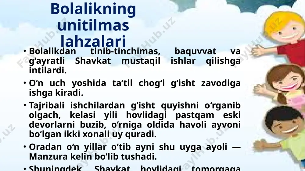 n faqat chin og‘riq, chechaklar qop-qora bo‘lsa-da, bo‘lsin. zabardast shoir shavkat rahmon qisqa umr kechirdi. u 1996-yilning 2-oktyabrida uzoq davom etgan og‘ir kasallikdan vafot etdi. u toshkent shahridagi yalang‘och qabristoniga dafn etilgan. vafotidan so‘ng shoirning “saylanma” kitobi (1997) nashr qilindi. shavkat rahmon lirikasi shavkat rahmon she’rlari kishining tuyg‘ulariga kuchli ta’sir ko‘rsatish xususiyati bilan ajralib turadi. shoirning “tong ochar ko‘zlarin” she’rida tabiatning kishi ruhiyatida umidbaxshlik uyg‘otgan holati aks etgan. garchi she’r tong manzarasini chizish uchun yozilganday tuyulsa-da, shoir tabiat orqali inson shaxsini tadqiq etadi. sevinchdan yig‘layotgan qiyoqlar, ovozini qayrayotgan chigirtka va mehnatkashligi bilan dunyoni masxara qilmoqchi bo‘lgan chumoli timsollarida,lirik qahramonning olam hamda odamlar haqidagi murakkab va o‘ziga xos qarashlari aks etgan. shoirning “turkiylar” she’rida esa shonli bobolarga munosib bo‘lolmagan turkiy xalqlarga xos illatlar ayovsiz fosh etiladi. shavkat rahmon bu she’rida xolis tasvir yo‘lidan bormay, asarga bevosita aralashganday bo‘ladi. chunki qalamga olinayotgan holat xolislikni taqozo qilmaydi. butun bir millatning hayot va borliqqa …
