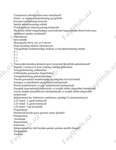endokrinologiya fanidan test savollari — DOCX