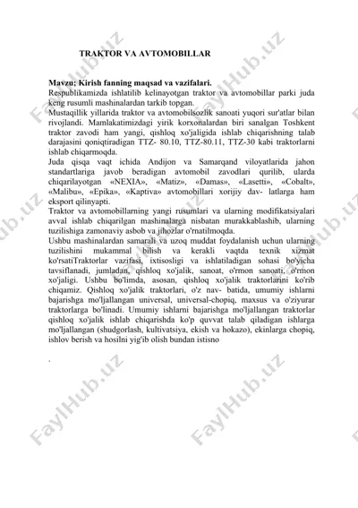 traktor va avtomobillar — DOCX