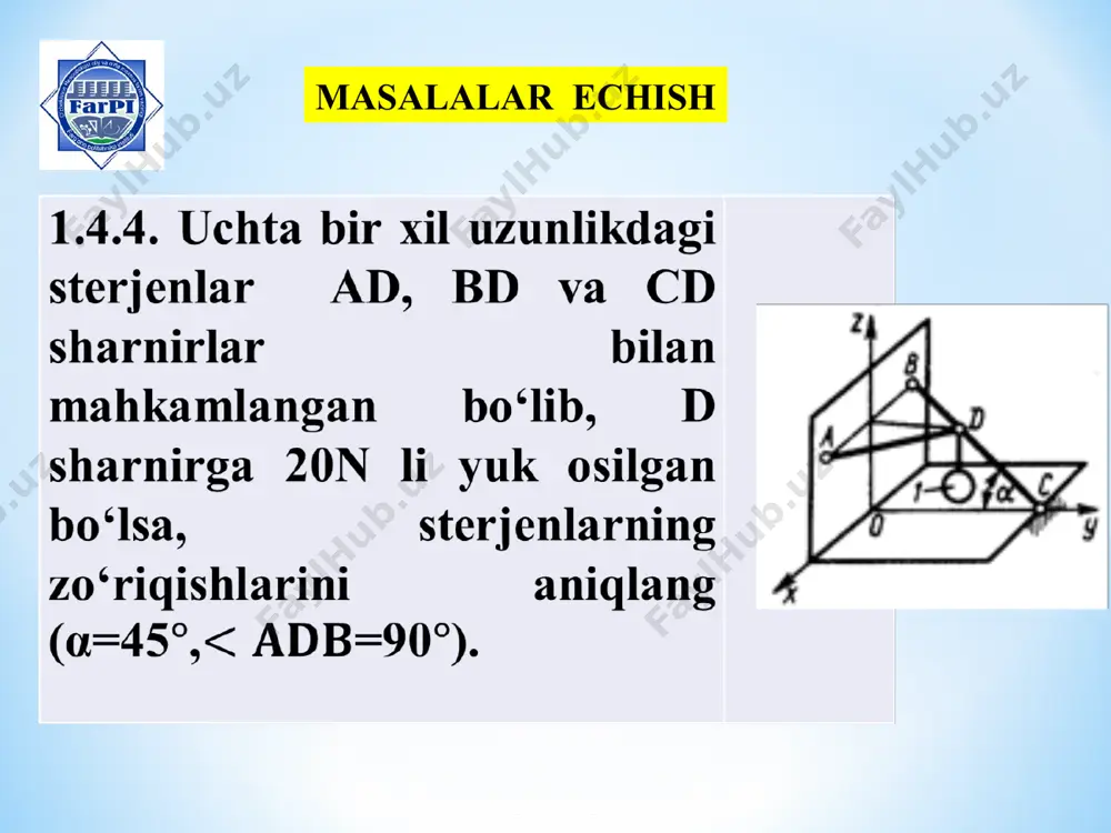 fazoda joylashgan kesishuvchi kuchlar sistemasining muvozanati - Page 4