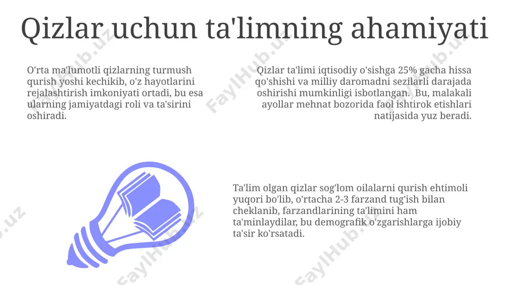 qitish imkoniyatlarini kengaytirmoqda. zamonaviy ta'limda stem (science, technology, engineering, mathematics) fanlariga 70% gacha e'tibor qaratilib, amaliy ko'nikmalarni rivojlantirishga urg'u berilmoqda, bu esa 21-asr mutaxassislariga bo'lgan talabni qondiradi. shaxsiylashtirilgan ta'lim yondashuvi ommalashmoqda, bu yerda talabalarning individual ehtiyojlari va qobiliyatlari hisobga olinib, 1:10 yoki 1:5 nisbatida o'qituvchi-o'quvchi munosabatlariga e'tibor qaratiladi. fanlar bo'yicha ta'lim mazmuni fanlar bo'yicha ta'lim mazmuni maktab va madrasalarda turlicha bo'lib, maktablarda 10-12 yillik majburiy ta'lim dasturiga 30 dan ortiq fan kiradi, madrasalarda esa diniy fanlarga ustunlik beriladi. qizlar maktablarida tabiiy fanlarga (fizika, kimyo, biologiya) ajratilgan soatlar soni va ushbu fanlar bo'yicha qo'llaniladigan o'quv dasturlari o'g'il bolalar maktablariga nisbatan farq qilishi mumkin. ta'lim mazmunining samaradorligini baholash uchun o'quv yili davomida kamida 3 marta testlar va nazorat ishlari o'tkazilib, 5 ball shkalasi bo'yicha baholanadi. taqqoslash: davlat maktablari va madrasalar taqqoslash natijalari, davlat maktablari va madrasalarning o‘quv dasturlari o'rtasidagi farqni, ayniqsa, tabiiy fanlar va ijtimoiy fanlar bo‘yicha ko‘rsatadi. 2023-yilgi ma’lumotlarga ko‘ra, o‘zbekistondagi …