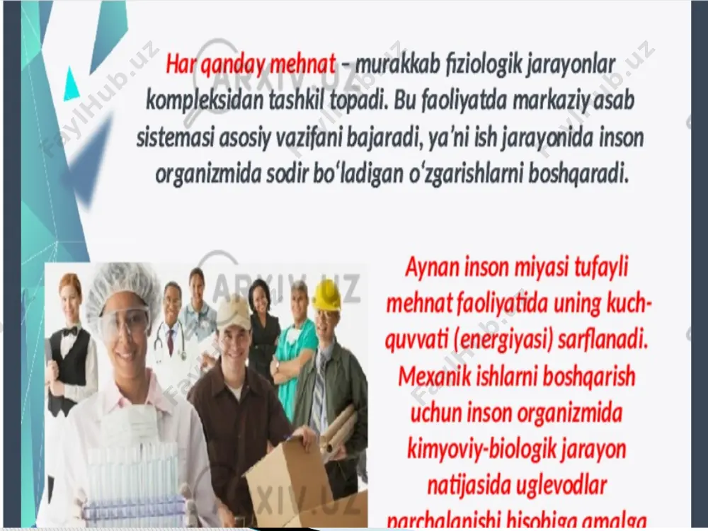dalar; -aminodifenil, margumush va uning birikmalari, asbest, benzol, benzidin, -xlormetilmetalli efir, xrom va uning birikmalari, - nafitilamin, qurum qatronlar, mineral yog’, vinilxlorid va b.q. 2 guruh - odam organizmi uchun kanserogenli xususiyati bo’lishi mumkin bo’lgan moddalar. bu guruhga kiruvchi moddalar yana 2 guruhga bo’linadi: odam organizmi uchun kanserogenli xususiyati yuqori bo’lgan moddalar (akrilonitril, benz(a)piren, berilliy, dietilsulfat, 0-toluidin, nitrozoaminlar va b.q.); odam organizmi uchun kanserogenlik xususiyati past bo’lgan kimyoviy moddalar (to’rtxlorli uglerod, xloroform, xlorfenollar, dibro- metan, formaldegid, ayrim turdagi gerbitsidlar va b.q.) kasb kasalliklari ro’yxatiga yana badan terisida uchraydigan saraton kasalliklari kiritilgan, bundan tashqari nafas organlari, jigar, oshqozon, siydik pufagi, suyaklarda uchraydigan xavfli o’smalar, 1 guruhga kiruvchi kanserogenli moddalar va 2 guruhdagi ayrim kanserogenli ta‘sirga ega bo’lgan moddalar ta‘sirida yuzaga keladigan leykozlarni aytish mumkin. xavfli o’smalarni kelib chiqishida organizmning saratondan oldingi holati katta axamiyatga ega, masalan, mexanik va termik jarohatlar, zararli odatlar (spirtli ichimlik ichuvchilar, chekuvchilar). mutagenli ta’sir -ayrim ishlab chiqarish …