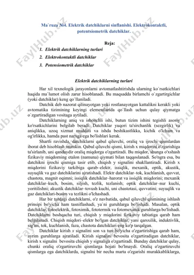 elektrik datchiklarni sinflanishi — DOCX