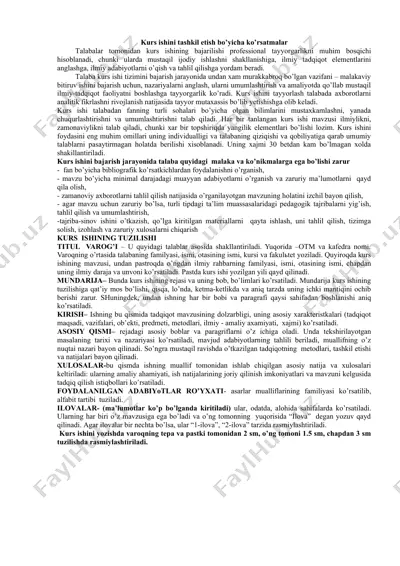 kurs ishini tashkil etish bo’yicha ko’rsatmalar — DOC