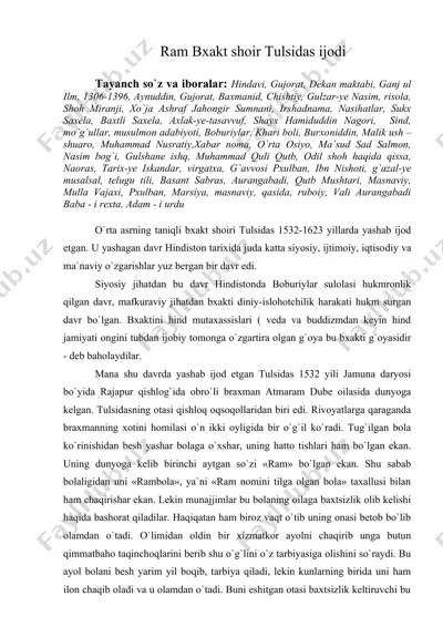 ram bxakt shoir tulsidas ijodi — DOC