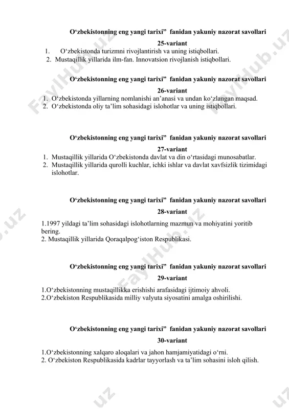 “o‘zbekistonning eng yangi tarixi” fanidan yakuniy nazorat savollari - Page 5