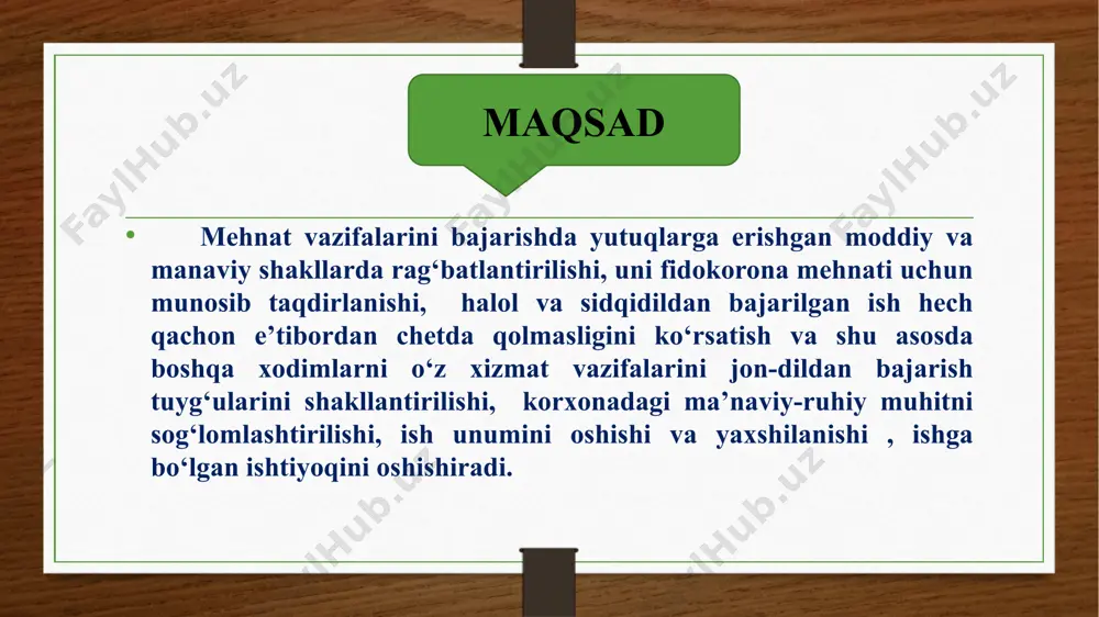 vaqt birga ishlaydigan xodimlar o'z-o'zini rag'batlantirish va o'z-o'zini rag'batlantirish muhitini yaratadilar. yapon menejmentining muhim tarkibiy qismi bu hayot yoki uzoq muddatli ish va ish staji tizimidir. yaponiyada ishga ko'tarilish, birinchi navbatda, yoshi va ish stajiga bog'liq bo'lib, keyin boshqa barcha fazilatlar hisobga olinadi. boshqa kompaniyaga o'tgan xodimlar ish stajini yo'qotib, hammasini qaytadan boshlaydi. aqshda boshqa pfp(ishlash uchun to’lov) motivatsiya usullari ham qo'llaniladi, masalan: • xodimlarga qimmatbaho sovg'alar berish, • dam olish kunlari uchun bonuslar berish (xodimning ish haqining 25-50 foizi), • shaxsiy transport va benzin bilan ta'minlash, • uy-joy xarajatlarini to'liq yoki qisman qoplash; • malaka oshirish uchun qo‘shimcha to‘lovlar va tajriba, • tashkilotda 20 yildan ortiq ishlagan xodimlarga bilimlarni yangilash va malaka oshirish uchun bir yillik ta'til berish aqsh va yaponiya usullari o'rtasidagi ba'zi umumiy fikrlarga qaramay, aqsh motivatsiya usullari yaponiyanikidan farq qiladi, chunki amerika xalqining o’ziga yarasha boshqacha mentalitet va qadriyatlar majmui, madaniyati, an'analari bor. amerikaliklar yaponlardan butunlay …