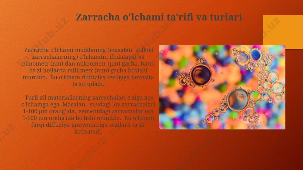 kolloid eritmalardagi diffuziya tezligi bilan zarrachalarning o'lchamlari orasidagi bog'lanish - Page 5