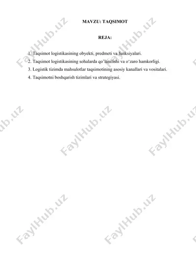 taqsimot logistikasi — DOCX