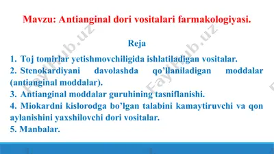 antianginal dori vositalari farmakologiyasi. taqdimot, 19 sahifa. — PPT