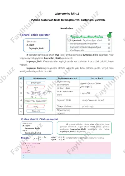 python dasturlash tilida tarmoqlanuvchi dasturlarni yaratish — DOCX