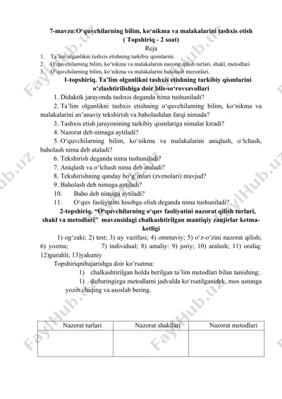 o‘quv faoliyatini tashxis etish — DOC