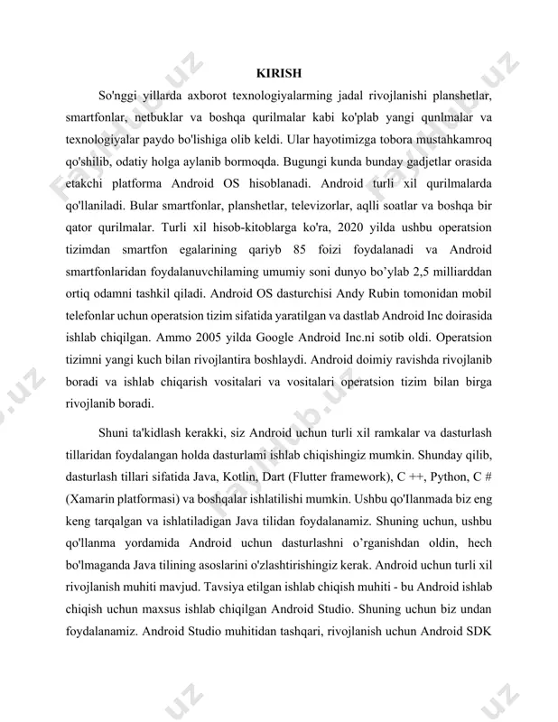 ekiston respublikasi prezidenti tomonidan tasdiqlangan normativ hujjatlar (qonun,qaror,farmoish…)da belgilanganidek axborotresurs markazlarini moliyalashtirish davlat budjeti mablag’lari hisobidan amalga oshiriladi. o’zbekiston respublikasi mustaqillikka erishgandan keyingi o’tgan davrda, ayniqsa o’zbekiston respublikasi birinchi prezidentining 2006 yil 20- iyundagi “respublika axolisini axborot-kutubxona bilan ta’minlashni tashkil etish to’g’risida”gi № 381-sonli qaroridan so’ng oliy va o’rta maxsus ta’lim tizimi kutubxonalarining faoliyati va vazifasi tubdan o’zgarib, ularni axborot-resurs markazlariga aylantirildi. o’quv-tarbiya jarayonini metodik jixatdan taminlash, bunda bosma manbalardan tashqari, yangi axborot texnalogiyalari, elektron axborot manbalarining rolini oshirish, kitobxonlarining axborot olishi madaniyatini shakllantirishga xizmat qiladigan muassasaga aylantirish maqsadi ustuvor bo’lib qoldi. texnologiyalar hayotimizda sezilarli o’zgarishlar qildi. uning farqi shunchaki o’zgarishlarni kiritish bilan cheklanib qolmaydi, balki bizning hayot tarzimizda to’liq o’zgarishlarni keltirib chiqardi. darhaqiqat, ba’zi mobil ilovalar daromadi yaxshi rivojlangan mamlakatlarning yalpi ichki mahsulotidan oshib ketadigan darajaga ko’tarildi. hozirda mobil ilovalarning ta’siri bizning hayotimizga chuqur singib ketgan bo’lib, biz ushbu ilovalarsiz yashash haqida o’ylashimiz ham mumkin emas. masalan, whatsapp va …