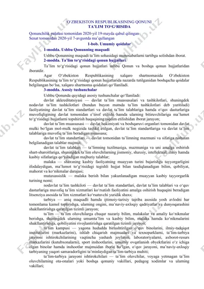 o‘zbekiston respublikasining qonuni ta’lim to‘g‘risida — DOCX